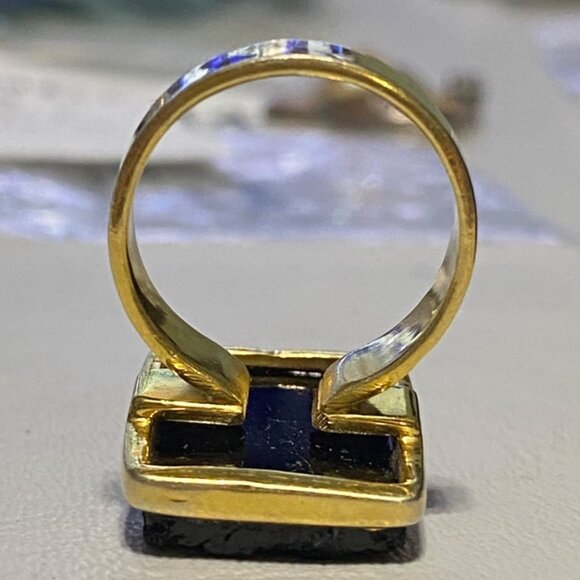 Ring Raw Possibly Obsidian Size 9 Rectangle Gold Over Sterling Silver 925 ISJ - Picture 8 of 14